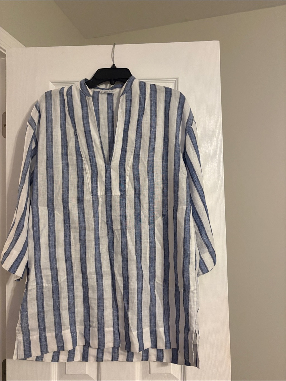 Striped Blue and White Linen Pullover Shirt - women
